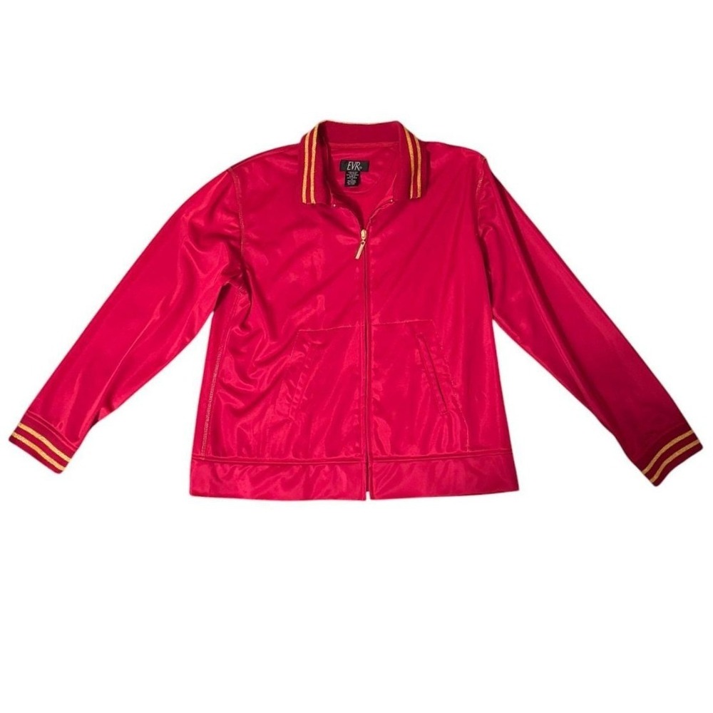 Vintage‎ EVR Red Tracksuit Jacket Gold Metallic Stripe Zip Womens Petite Medium